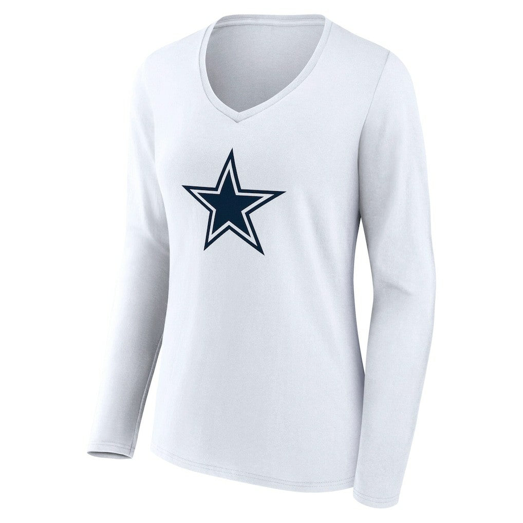 Dallas Cowboys Women's Team Authentic Personalized Name & Number Long Sleeve V-Neck T-Shirt - White outlet