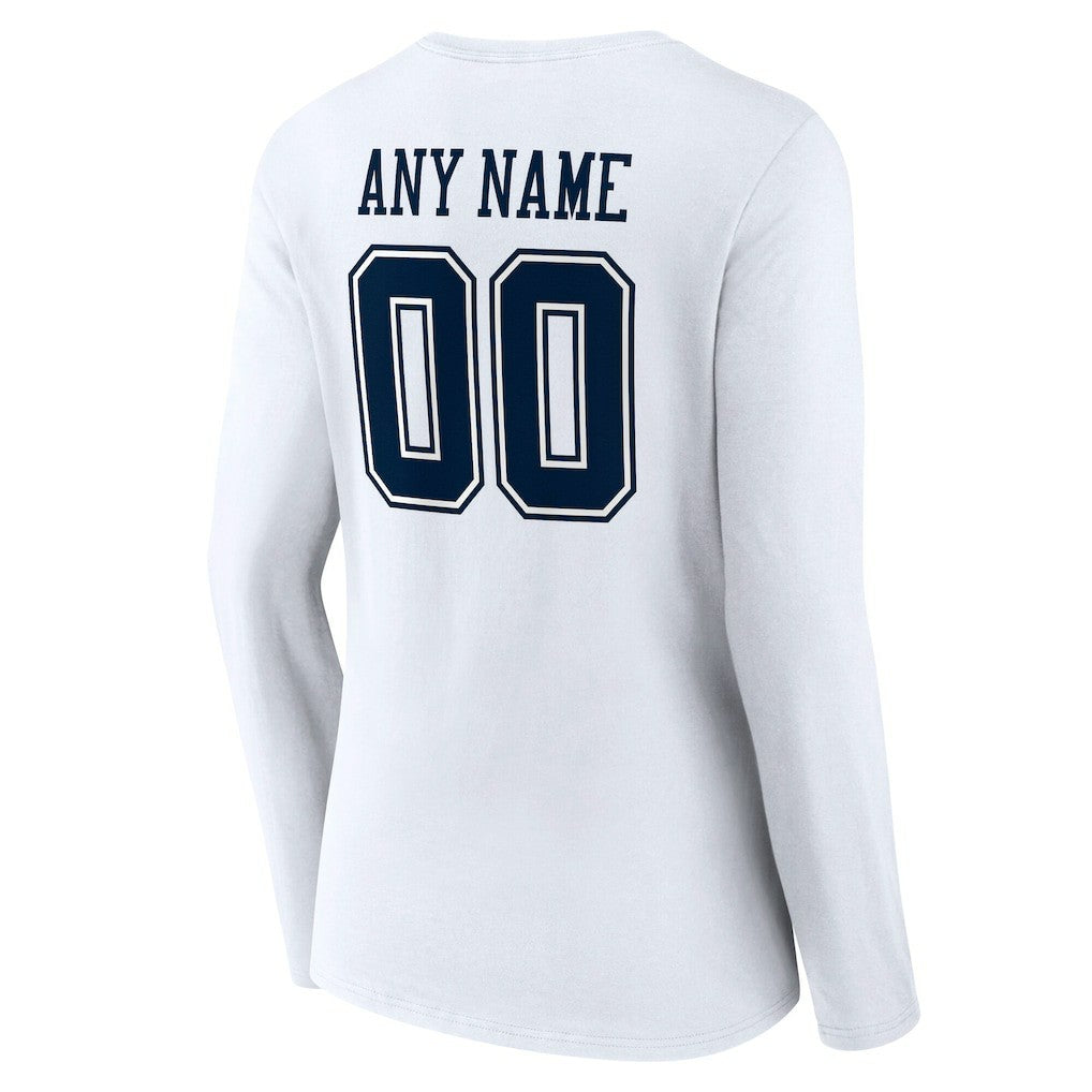Dallas Cowboys Women's Team Authentic Personalized Name & Number Long Sleeve V-Neck T-Shirt - White outlet