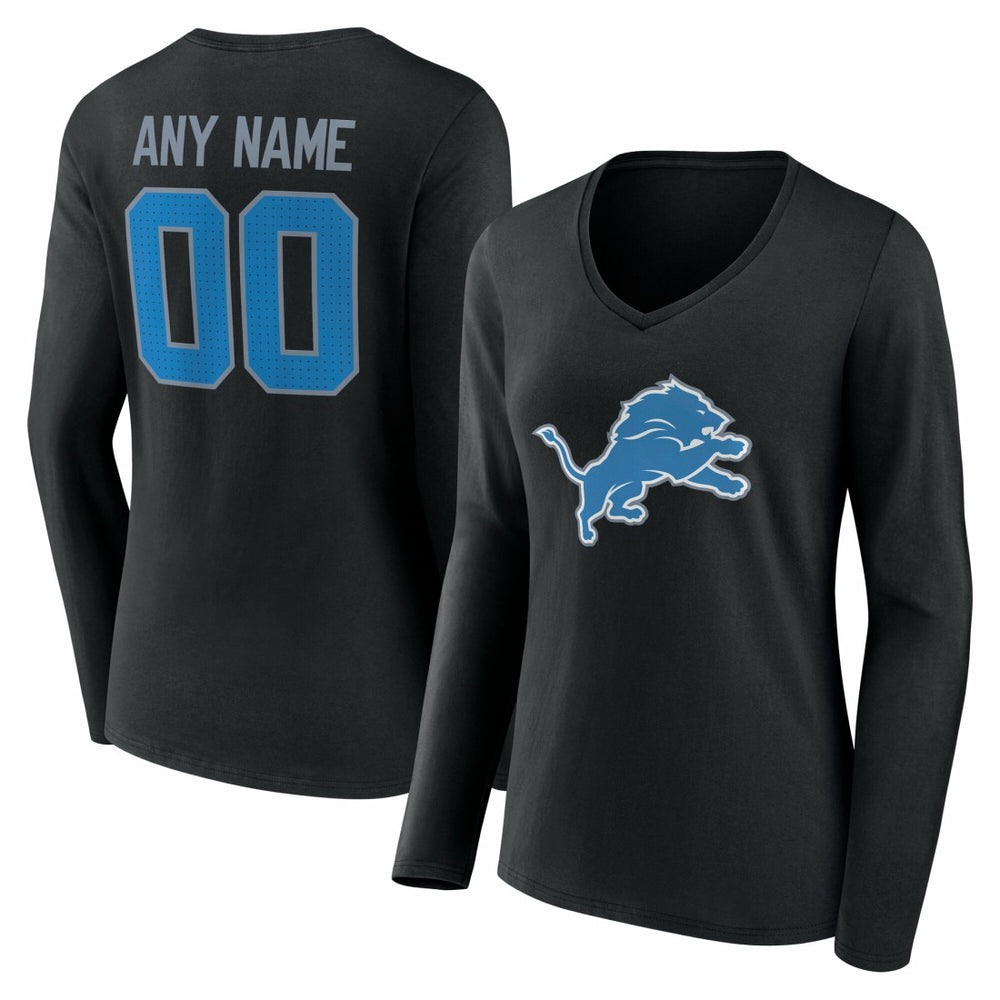 Detroit Lions Women's Team Authentic Personalized Name & Number Long Sleeve V-Neck T-Shirt - Black outlet