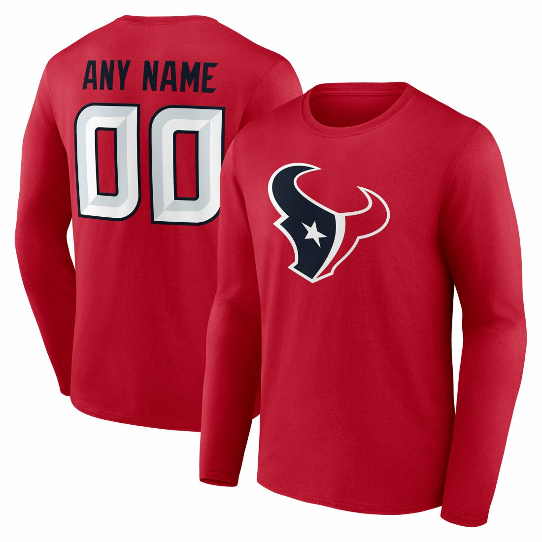 Houston Texans Team Authentic Personalized Name & Number Long Sleeve T-Shirt - Red discount
