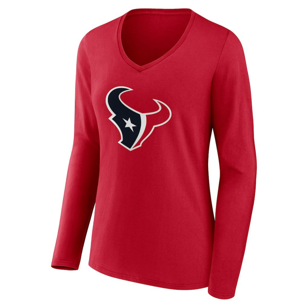 Houston Texans Women's Team Authentic Personalized Name & Number Long Sleeve V-Neck T-Shirt - Red cheap