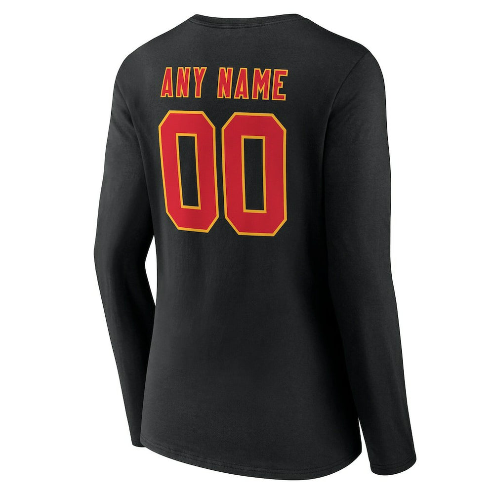 Kansas City Chiefs Women's Team Authentic Personalized Name & Number Long Sleeve V-Neck T-Shirt - Black for sale