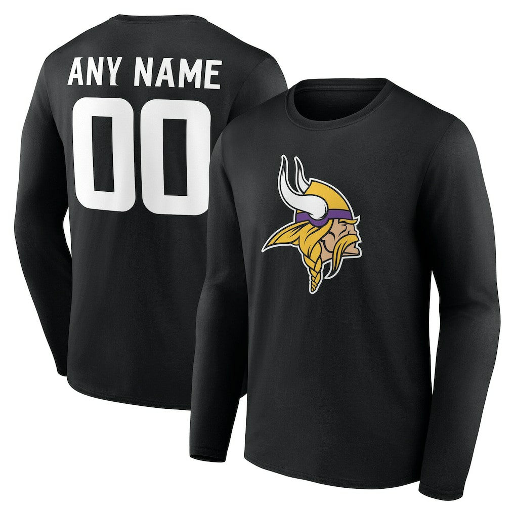 Minnesota Vikings Team Authentic Personalized Name & Number Long Sleeve T-Shirt - Black cheap