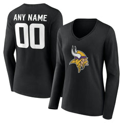 Minnesota Vikings Women's Team Authentic Personalized Name & Number Long Sleeve V-Neck T-Shirt - Black on sale