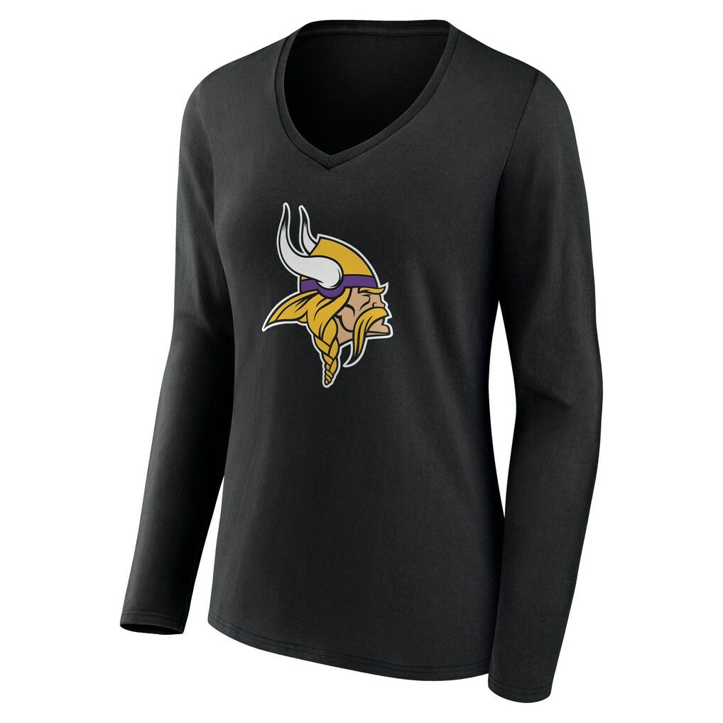 Minnesota Vikings Women's Team Authentic Personalized Name & Number Long Sleeve V-Neck T-Shirt - Black on sale