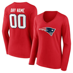 New England Patriots Women's Team Authentic Personalized Name & Number Long Sleeve V-Neck T-Shirt - Red outlet