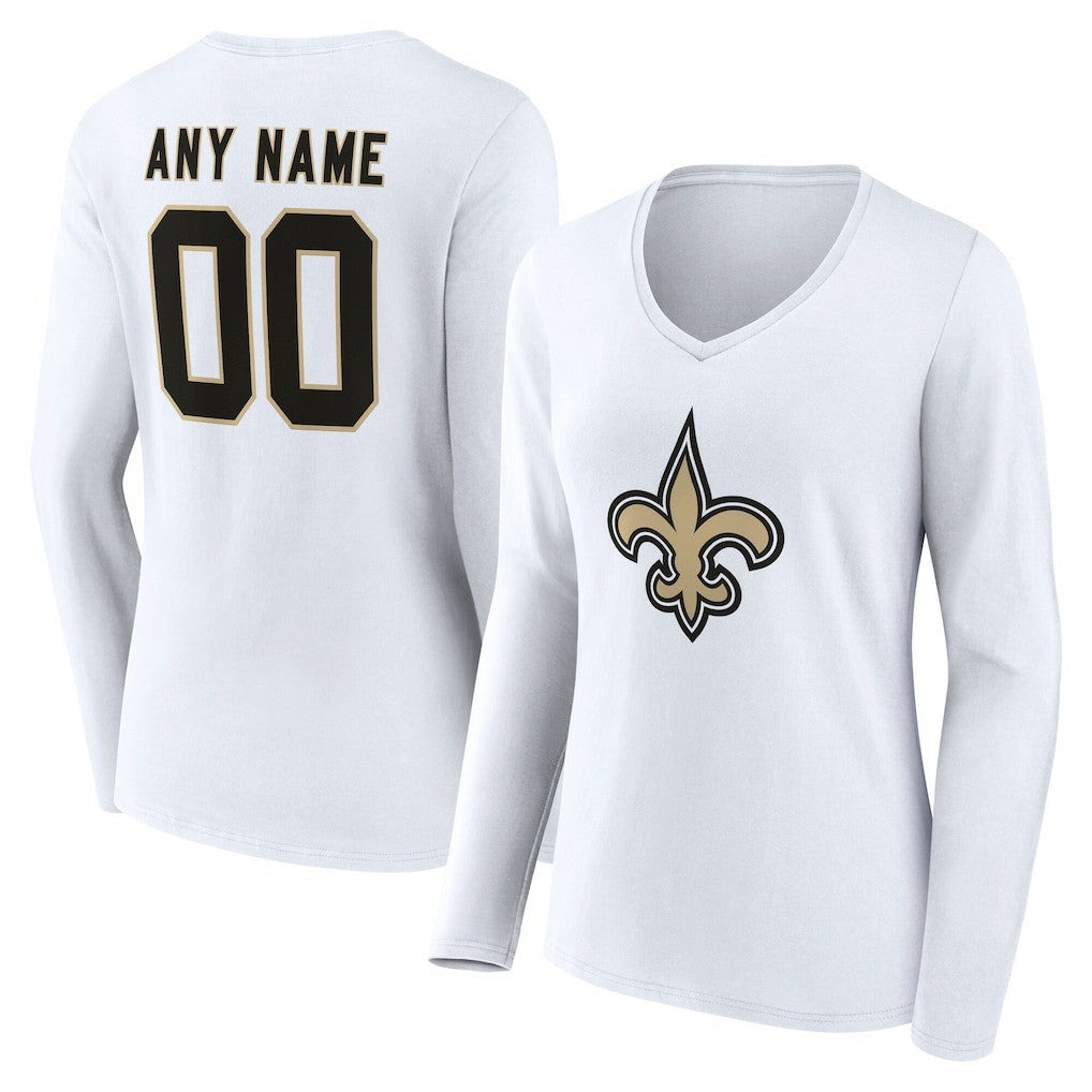 New Orleans Saints Women's Team Authentic Personalized Name & Number Long Sleeve V-Neck T-Shirt - White outlet
