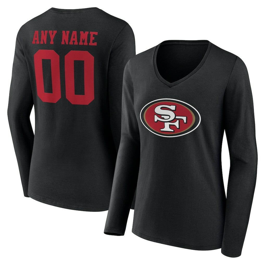 San Francisco 49ers Women's Team Authentic Personalized Name & Number Long Sleeve V-Neck T-Shirt - Black outlet