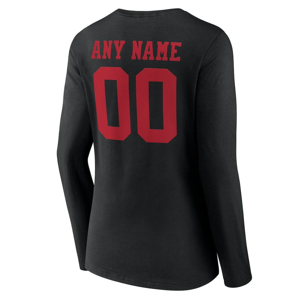 San Francisco 49ers Women's Team Authentic Personalized Name & Number Long Sleeve V-Neck T-Shirt - Black outlet