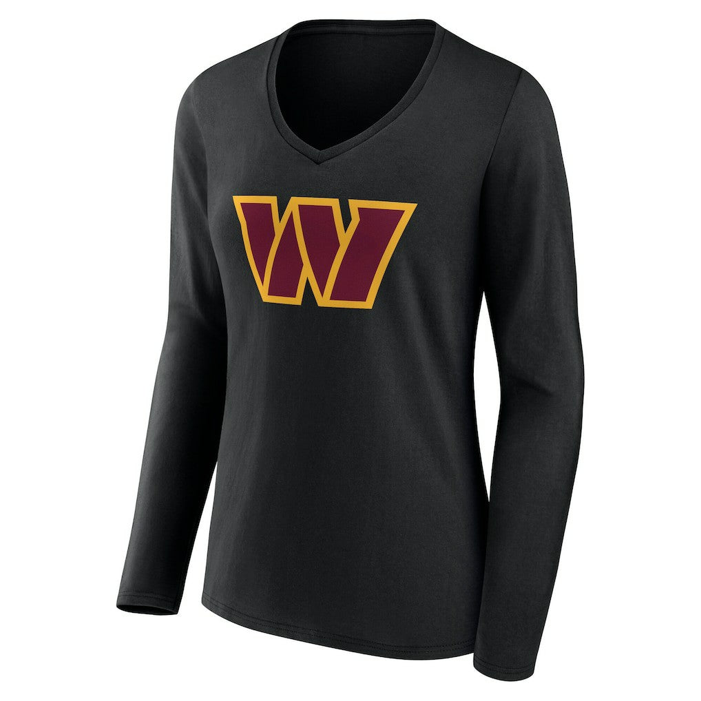 Washington Commanders Women's Team Authentic Personalized Name & Number Long Sleeve V-Neck T-Shirt - Black for sale