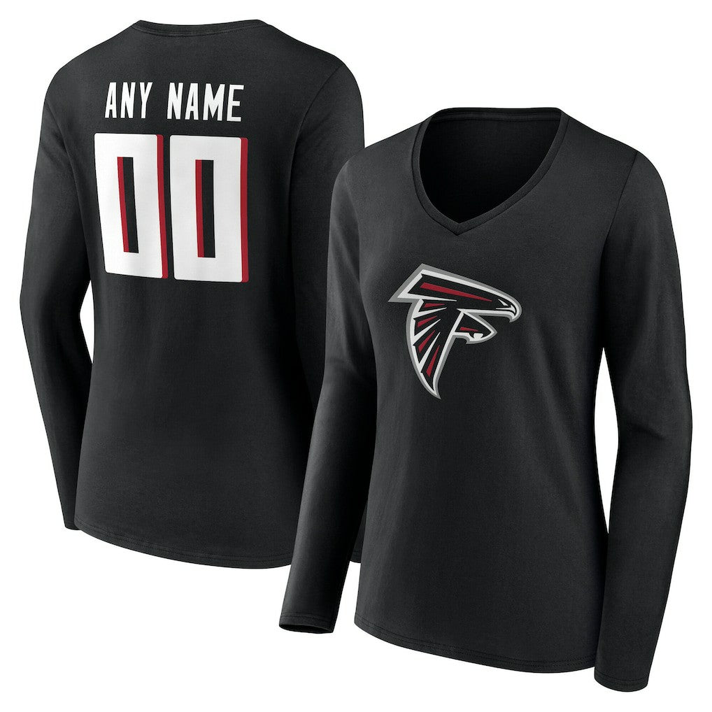 Atlanta Falcons Women's Team Authentic Personalized Name & Number Long Sleeve V-Neck T-Shirt - Black sale