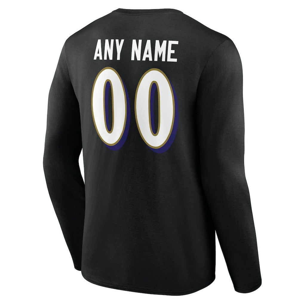 Baltimore Ravens Team Authentic Personalized Name & Number Long Sleeve T-Shirt - Black discount