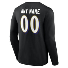 Baltimore Ravens Team Authentic Personalized Name & Number Long Sleeve T-Shirt - Black discount
