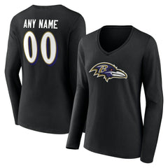 Baltimore Ravens Women's Team Authentic Personalized Name & Number Long Sleeve V-Neck T-Shirt - Black for sale