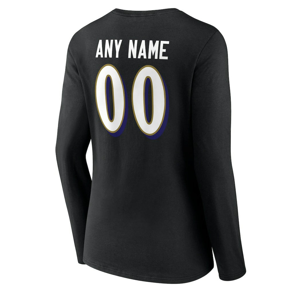 Baltimore Ravens Women's Team Authentic Personalized Name & Number Long Sleeve V-Neck T-Shirt - Black for sale