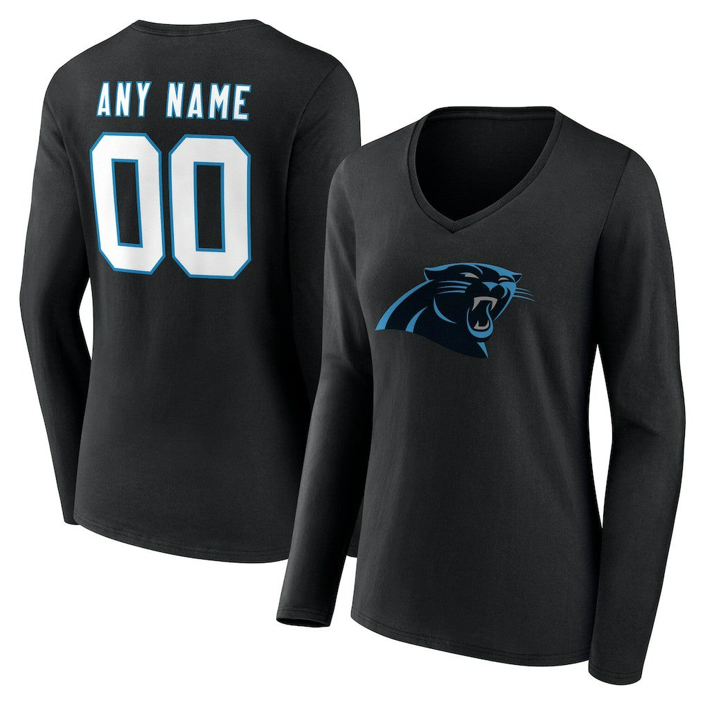 Carolina Panthers Women's Team Authentic Personalized Name & Number Long Sleeve V-Neck T-Shirt - Black outlet