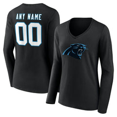 Carolina Panthers Women's Team Authentic Personalized Name & Number Long Sleeve V-Neck T-Shirt - Black outlet
