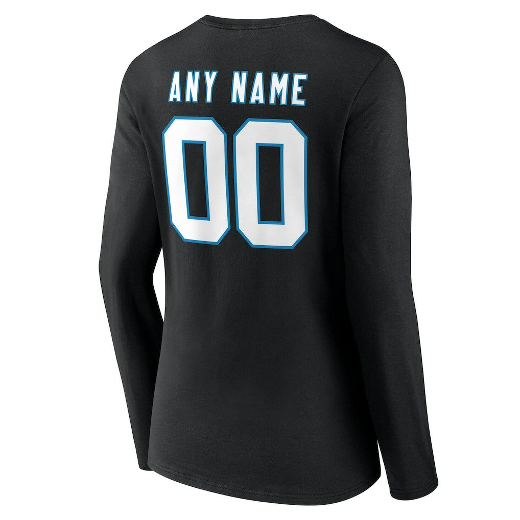 Carolina Panthers Women's Team Authentic Personalized Name & Number Long Sleeve V-Neck T-Shirt - Black outlet