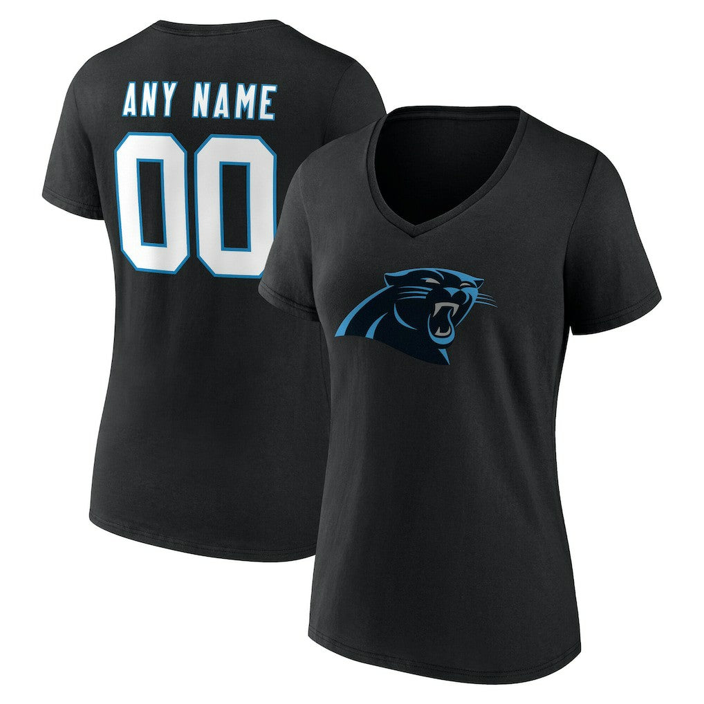 Carolina Panthers Women's Team Authentic Personalized Name & Number V-Neck T-Shirt - Black for sale