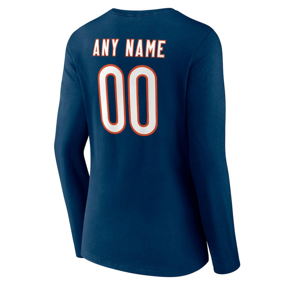 Chicago Bears Women's Team Authentic Personalized Name & Number Long Sleeve V-Neck T-Shirt - Navy for sale