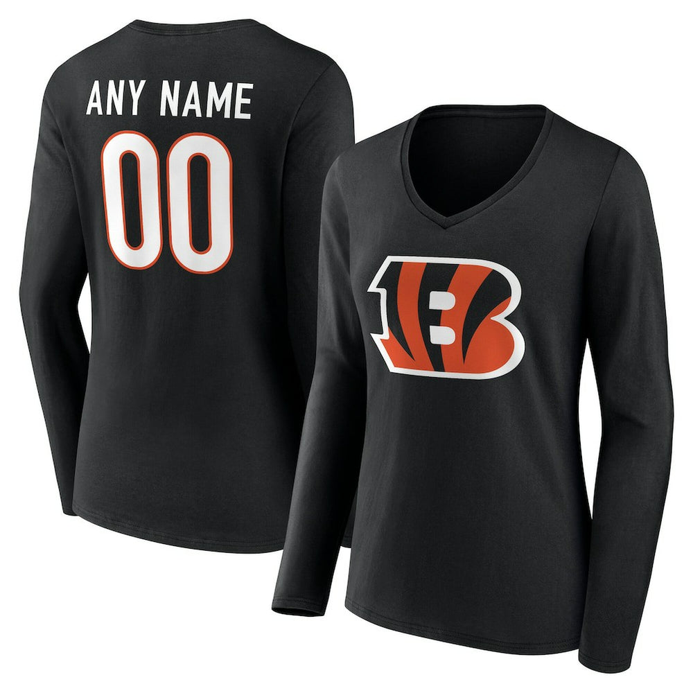 Cincinnati Bengals Women's Team Authentic Personalized Name & Number Long Sleeve V-Neck T-Shirt - Black discount
