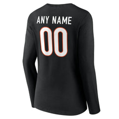 Cincinnati Bengals Women's Team Authentic Personalized Name & Number Long Sleeve V-Neck T-Shirt - Black discount