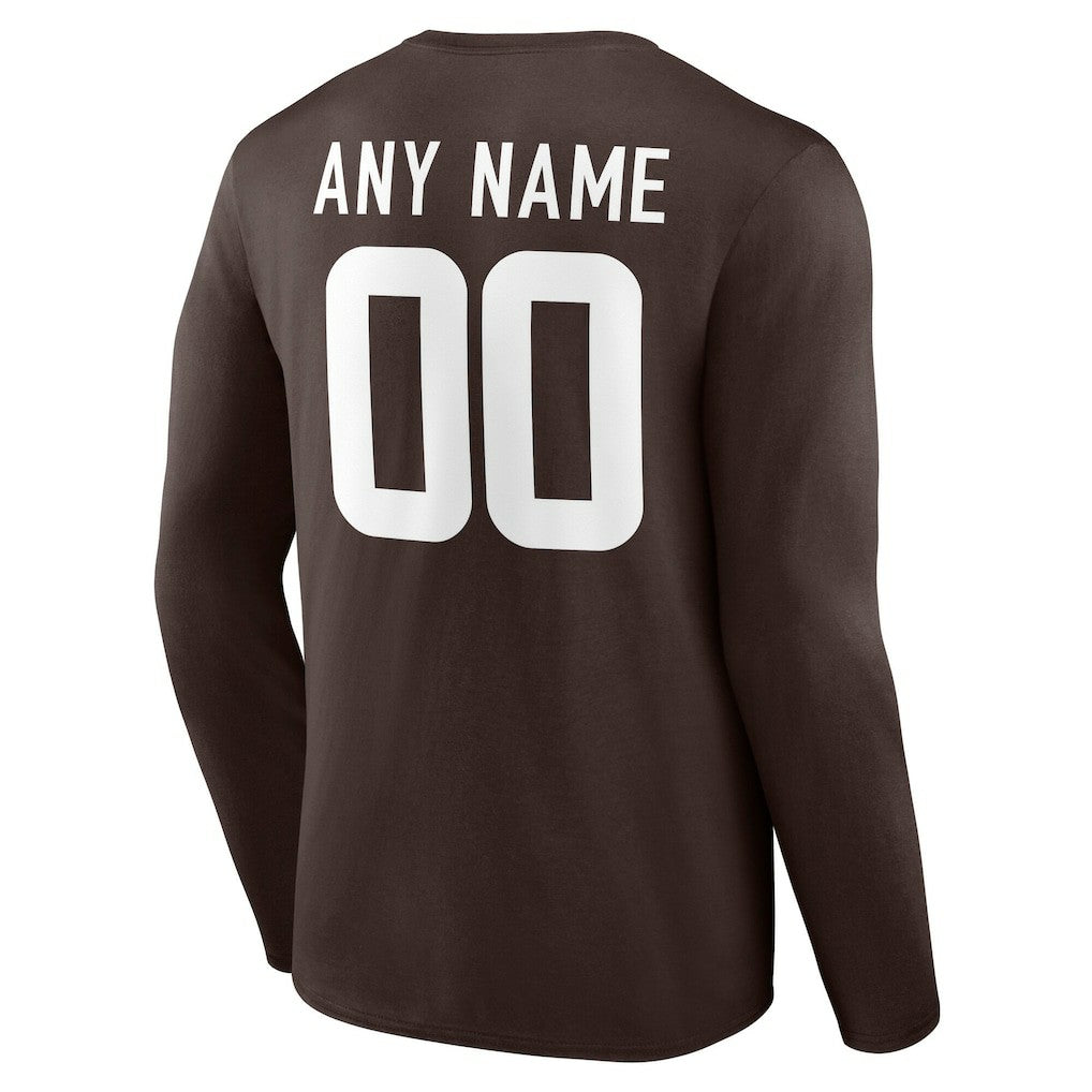 Cleveland Browns Team Authentic Personalized Name & Number Long Sleeve T-Shirt - Brown sale