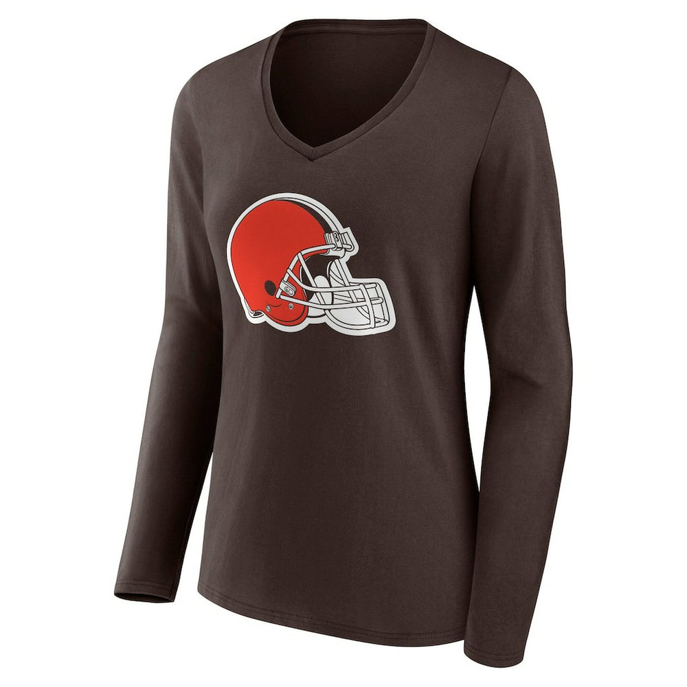 Cleveland Browns Women's Team Authentic Personalized Name & Number Long Sleeve V-Neck T-Shirt - Brown on sale
