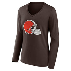 Cleveland Browns Women's Team Authentic Personalized Name & Number Long Sleeve V-Neck T-Shirt - Brown on sale