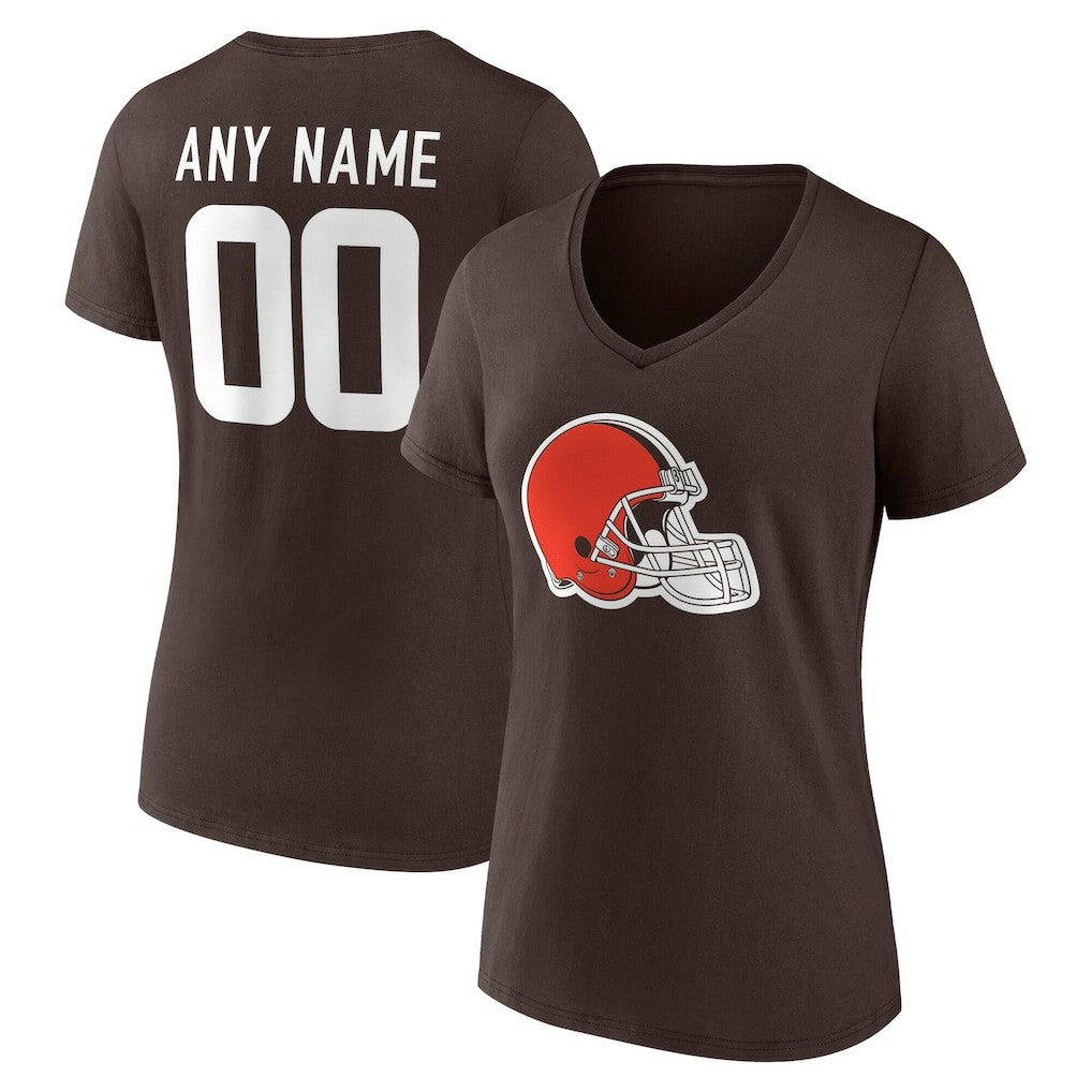 Cleveland Browns Women's Team Authentic Personalized Name & Number V-Neck T-Shirt - Brown for sale