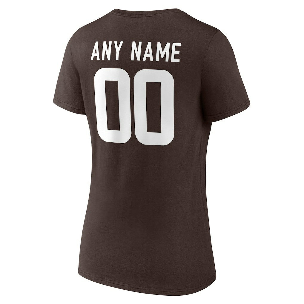 Cleveland Browns Women's Team Authentic Personalized Name & Number V-Neck T-Shirt - Brown for sale