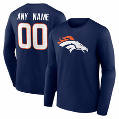 Denver Broncos Team Authentic Personalized Name & Number Long Sleeve T-Shirt - Navy for sale