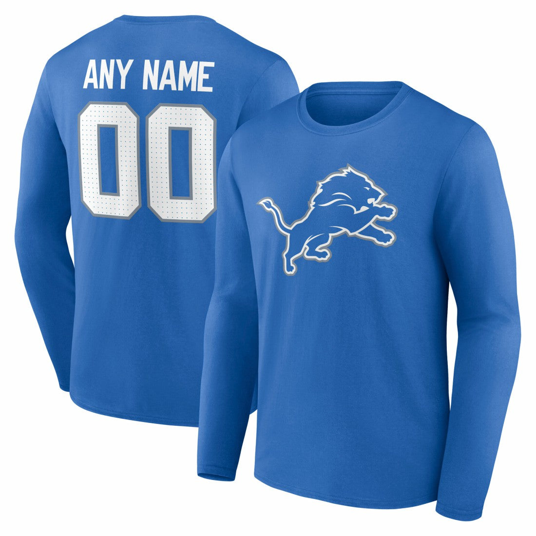 Detroit Lions Team Authentic Personalized Name & Number Long Sleeve T-Shirt - Blue for sale