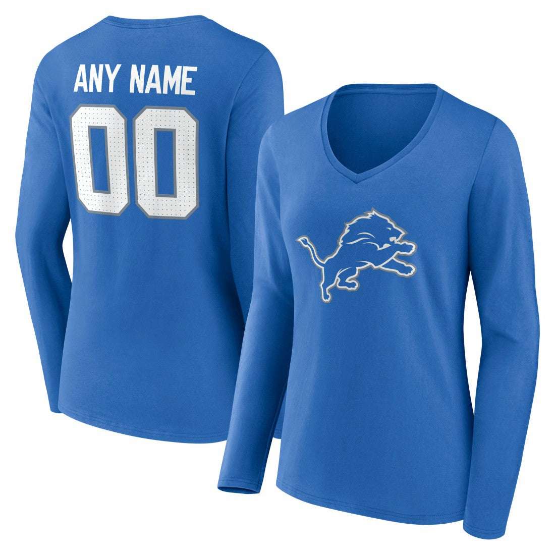 Detroit Lions Women's Team Authentic Personalized Name & Number Long Sleeve V-Neck T-Shirt - Blue cheap
