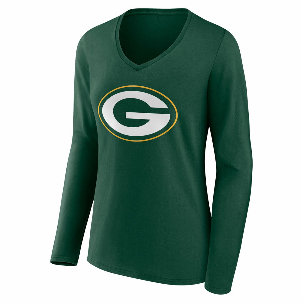 Green Bay Packers Women's Team Authentic Personalized Name & Number Long Sleeve V-Neck T-Shirt - Green on sale
