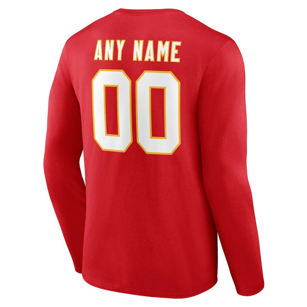 Kansas City Chiefs Team Authentic Personalized Name & Number Long Sleeve T-Shirt - Red for sale