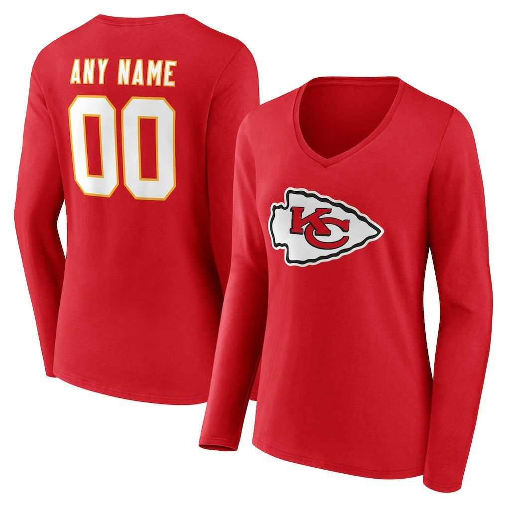 Kansas City Chiefs Women's Team Authentic Personalized Name & Number Long Sleeve V-Neck T-Shirt - Red outlet