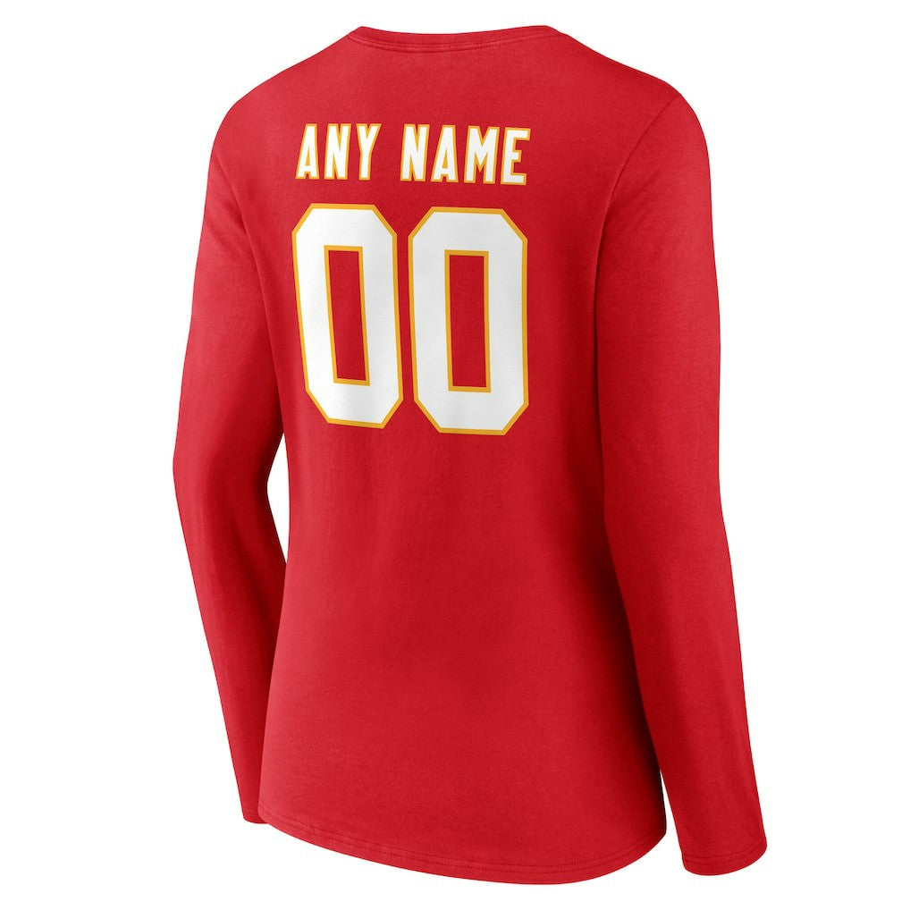 Kansas City Chiefs Women's Team Authentic Personalized Name & Number Long Sleeve V-Neck T-Shirt - Red outlet