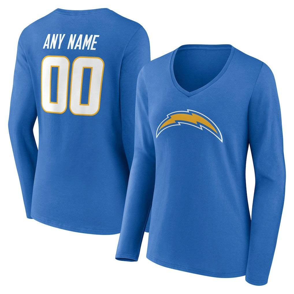Los Angeles Chargers Women's Team Authentic Personalized Name & Number Long Sleeve V-Neck T-Shirt - Powder Blue for sale
