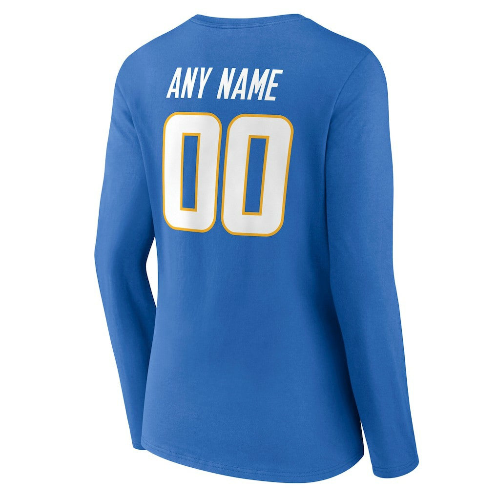 Los Angeles Chargers Women's Team Authentic Personalized Name & Number Long Sleeve V-Neck T-Shirt - Powder Blue for sale