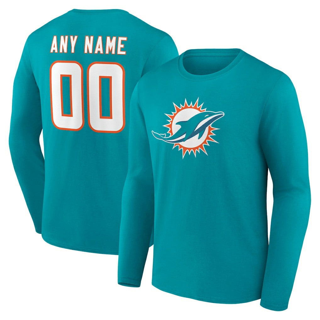 Miami Dolphins Team Authentic Personalized Name & Number Long Sleeve T-Shirt - Aqua discount