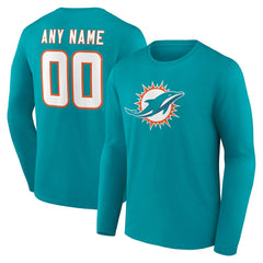 Miami Dolphins Team Authentic Personalized Name & Number Long Sleeve T-Shirt - Aqua discount