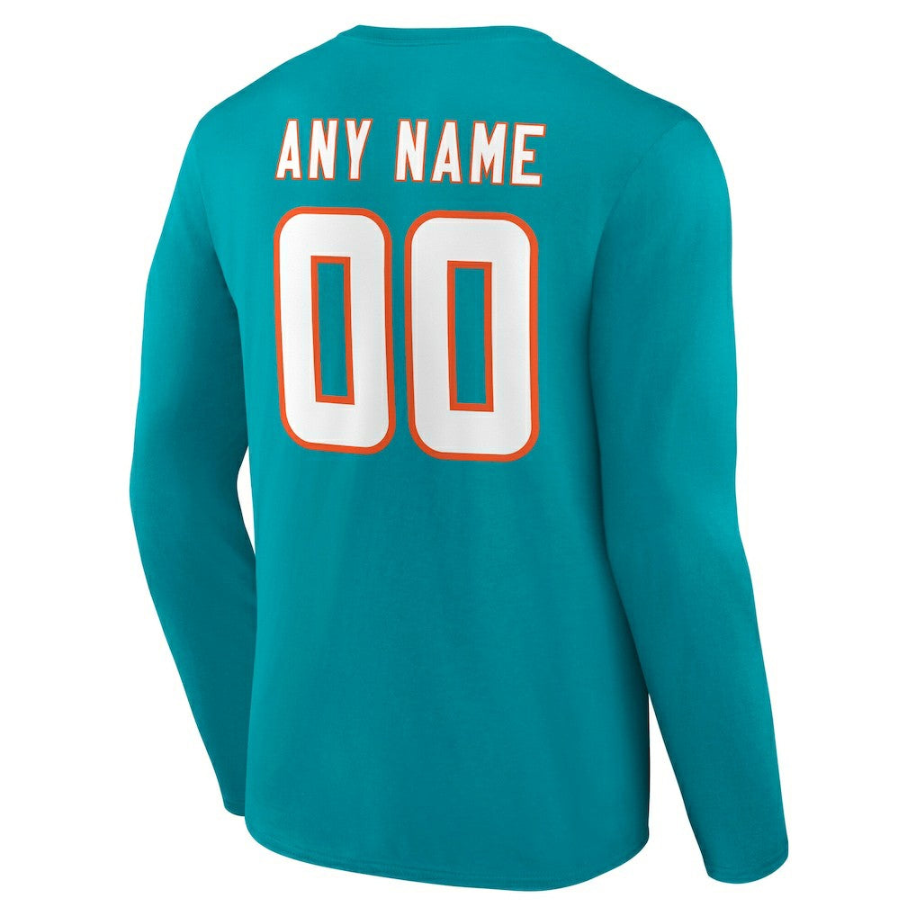 Miami Dolphins Team Authentic Personalized Name & Number Long Sleeve T-Shirt - Aqua discount