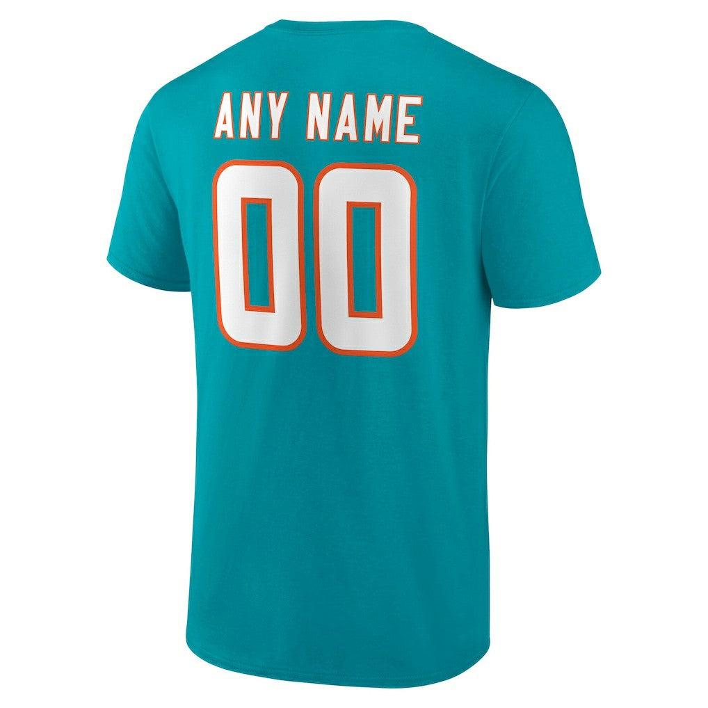 Miami Dolphins Team Authentic Personalized Name & Number T-Shirt - Aqua on sale