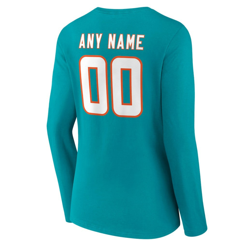 Miami Dolphins Women's Team Authentic Personalized Name & Number Long Sleeve V-Neck T-Shirt - Aqua online