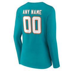 Miami Dolphins Women's Team Authentic Personalized Name & Number Long Sleeve V-Neck T-Shirt - Aqua online
