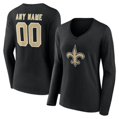 New Orleans Saints Women's Team Authentic Personalized Name & Number Long Sleeve V-Neck T-Shirt - Black discount