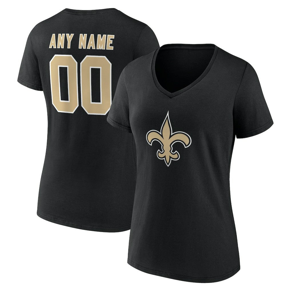 New Orleans Saints Women's Team Authentic Personalized Name & Number V-Neck T-Shirt - Black sale