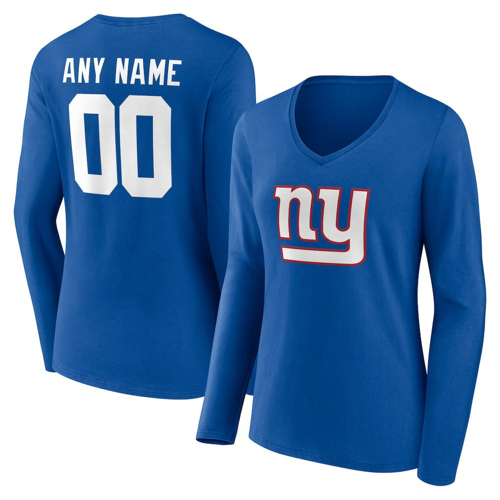 New York Giants Women's Team Authentic Personalized Name & Number Long Sleeve V-Neck T-Shirt - Royal sale