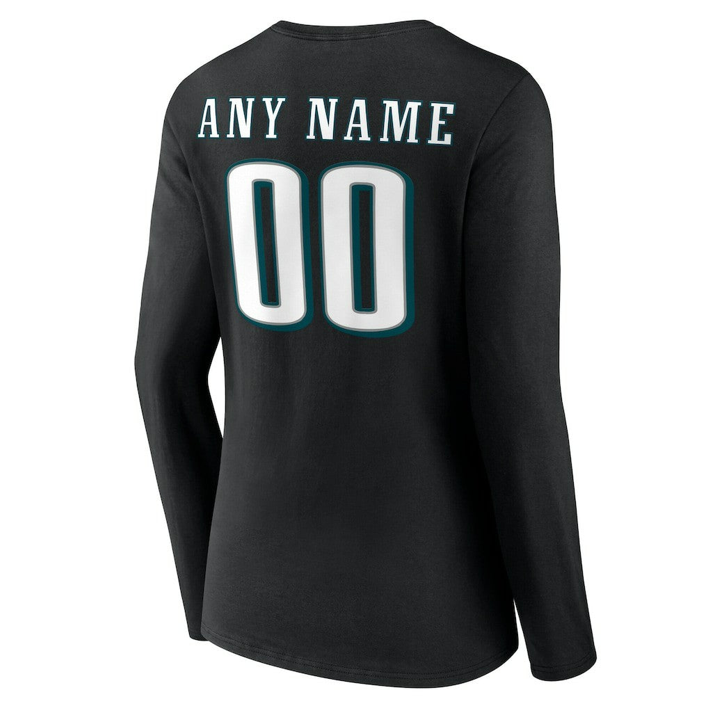 Philadelphia Eagles Women's Team Authentic Personalized Name & Number Long Sleeve V-Neck T-Shirt - Black discount